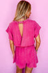 Edgy Casual Mineral Wash Short Sleeve Drawstring Cutout Back Romper